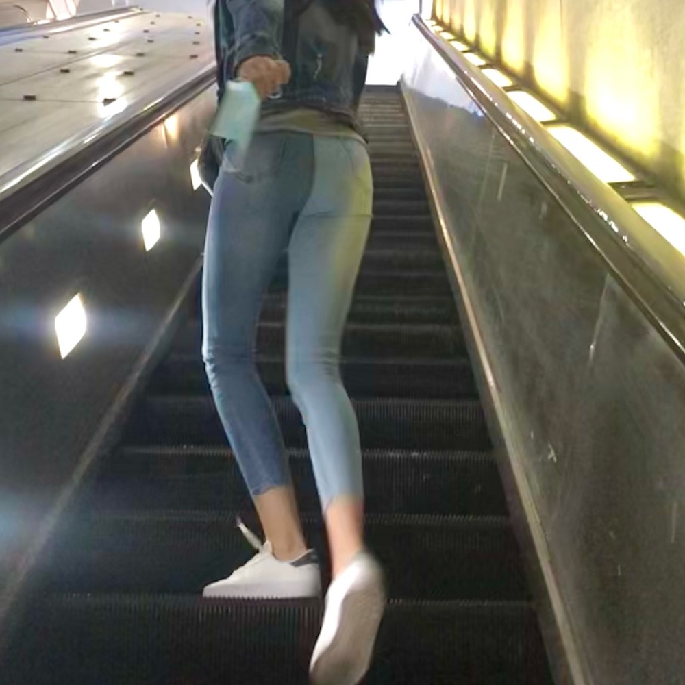 Multi coloured high waisted jeans